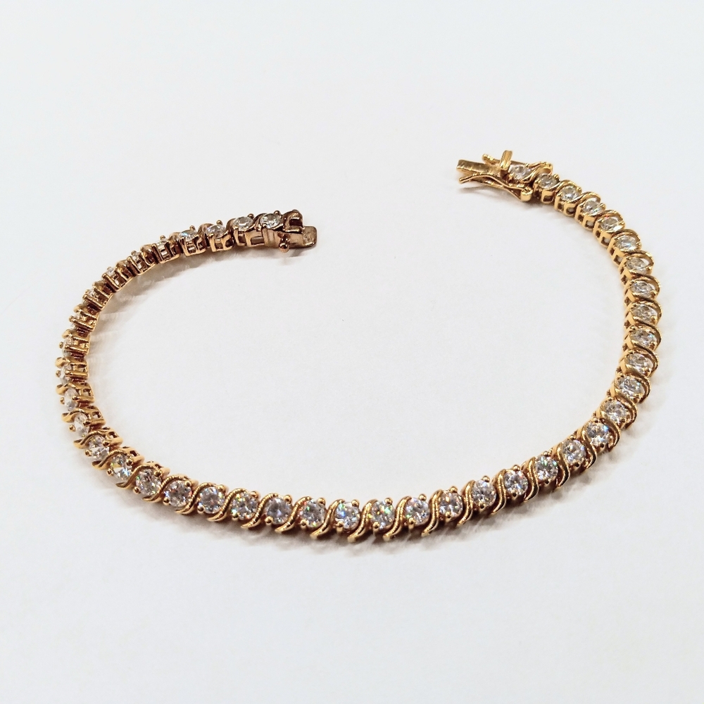 Sparkling CZ Tennis Bracelet Gold Over 925 Sterling